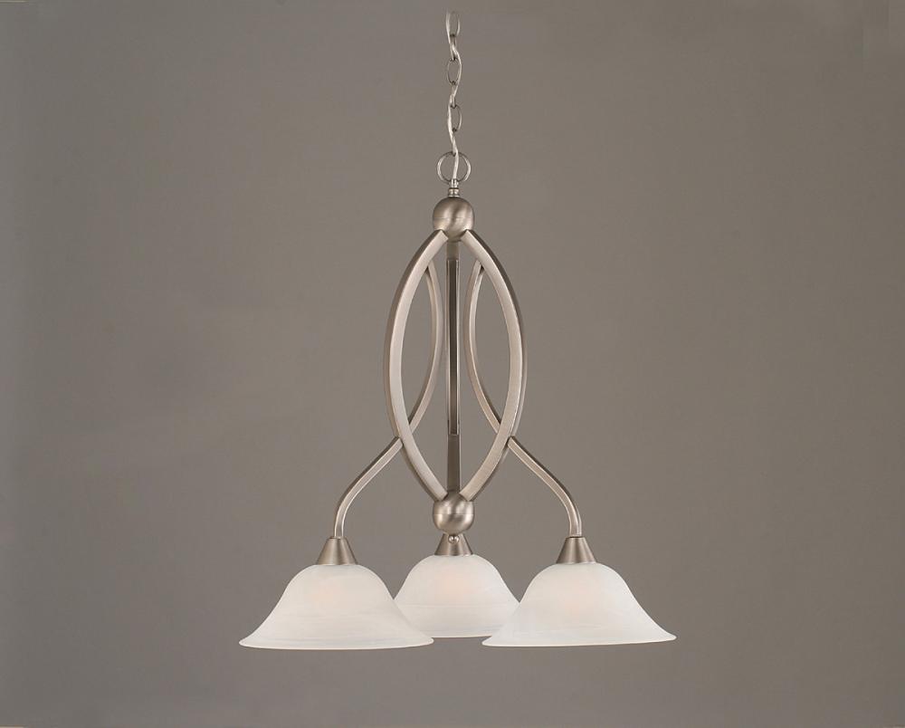 Three Light Brushed Nickel White Alabaster Glass Down Chandelier