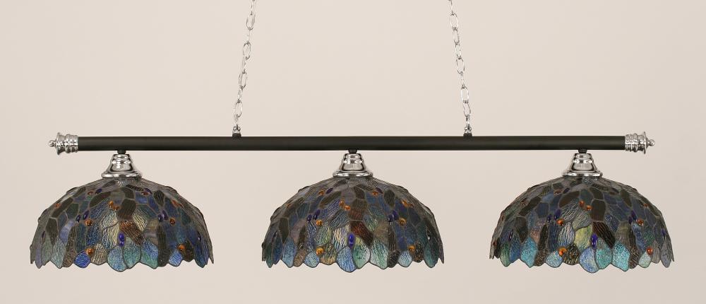 Three Light Blue Mosaic Tiffany Glass Chrome/matte Black Pool Table Light