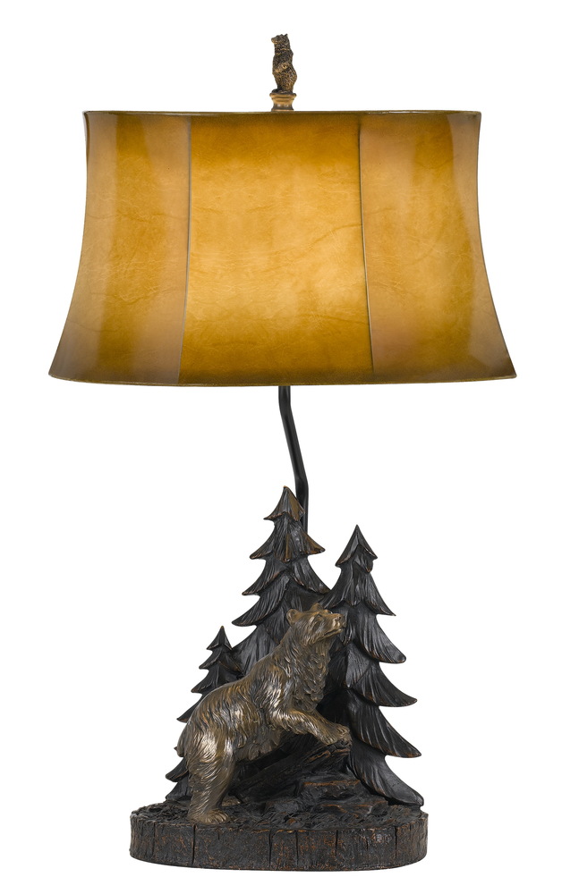 150W 3 Way Forest Resin Table Lamp With Leatherette Shade