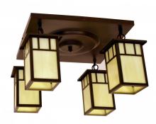 Arroyo Craftsman HCM-4L/4DTGW-BK - 4" huntington 4 light ceiling mount, double t-bar overlay