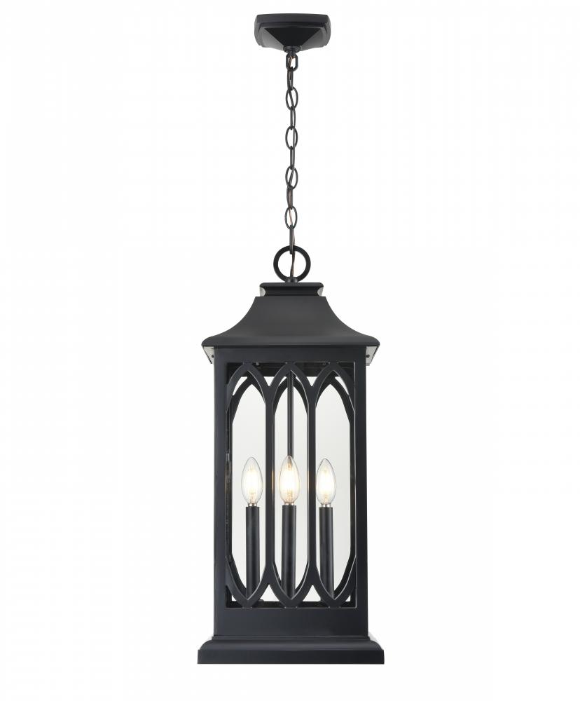 Mallorey 3-Light Outdoor Hanging Lantern Powder Coated Black