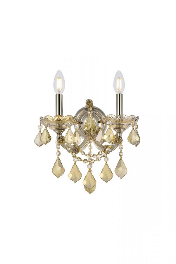 Maria Theresa 2 Light Golden Teak Wall Sconce Golden Teak (Smoky) Royal Cut Crystal