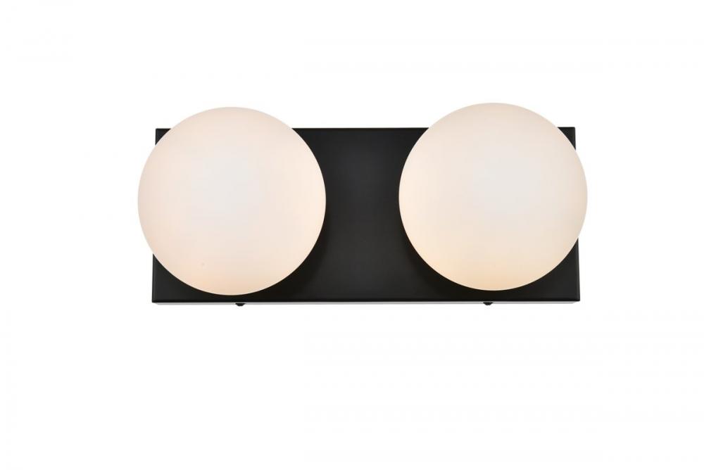 Jaylin 2 light Black and frosted white Bath Sconce