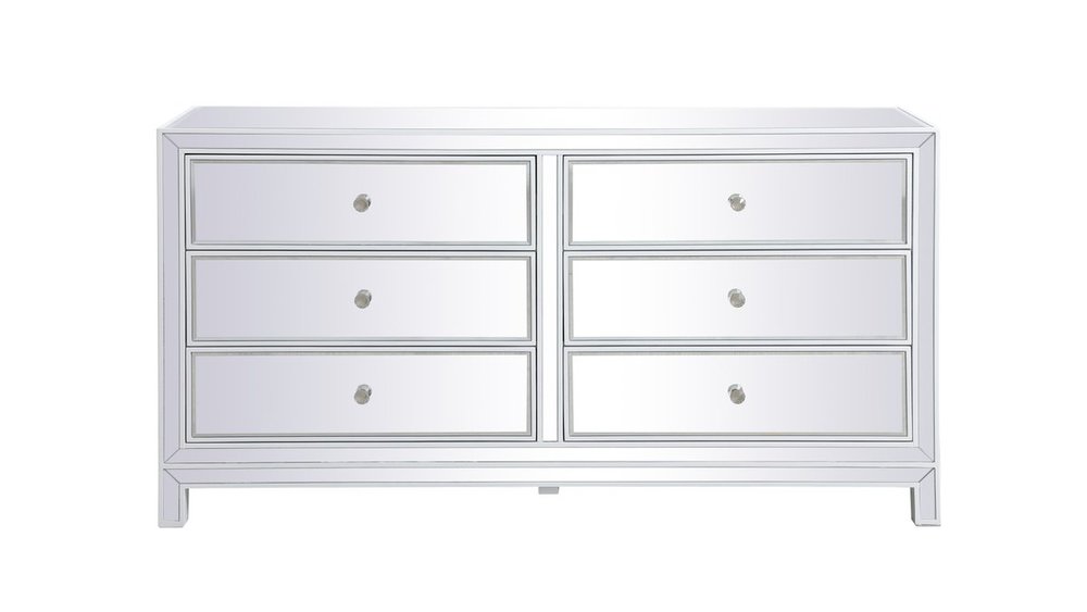 60 inch mirrored six drawer cabinet in white