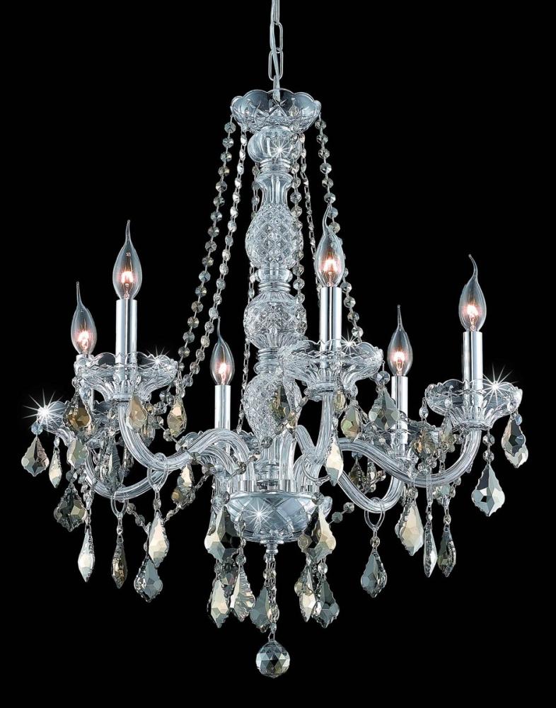 Verona 6 Light Chrome Chandelier Golden Teak (Smoky) Royal Cut Crystal