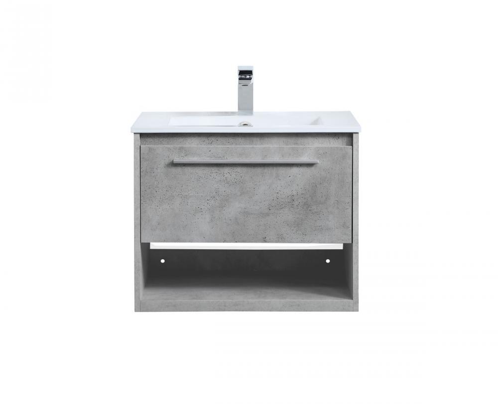 24 Inch Single Bathroom Floating Vanity in Concrete Grey