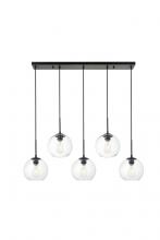 Elegant LD2228BK - Baxter 5 Lights Black Pendant With Clear Glass