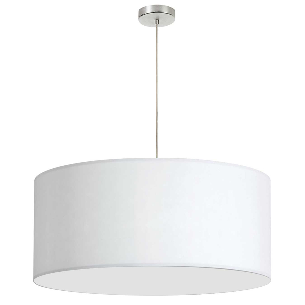 1 Light, 28" Drum Shade Pendant, White Fabric, No Bottom Diffuser, Polished Chrome