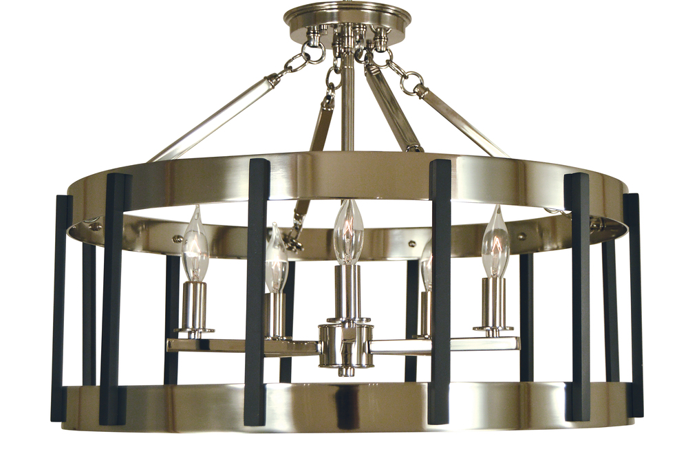 5-Light Antique Brass/Matte Black Pantheon Semiflush