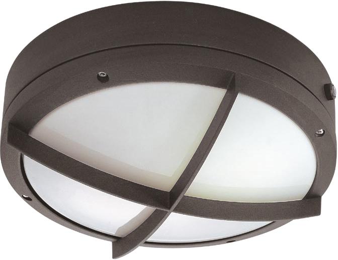 2-Light Round Wall/Ceiling Light with Cross Grill in Architectural Bronze Finish with Photocell and