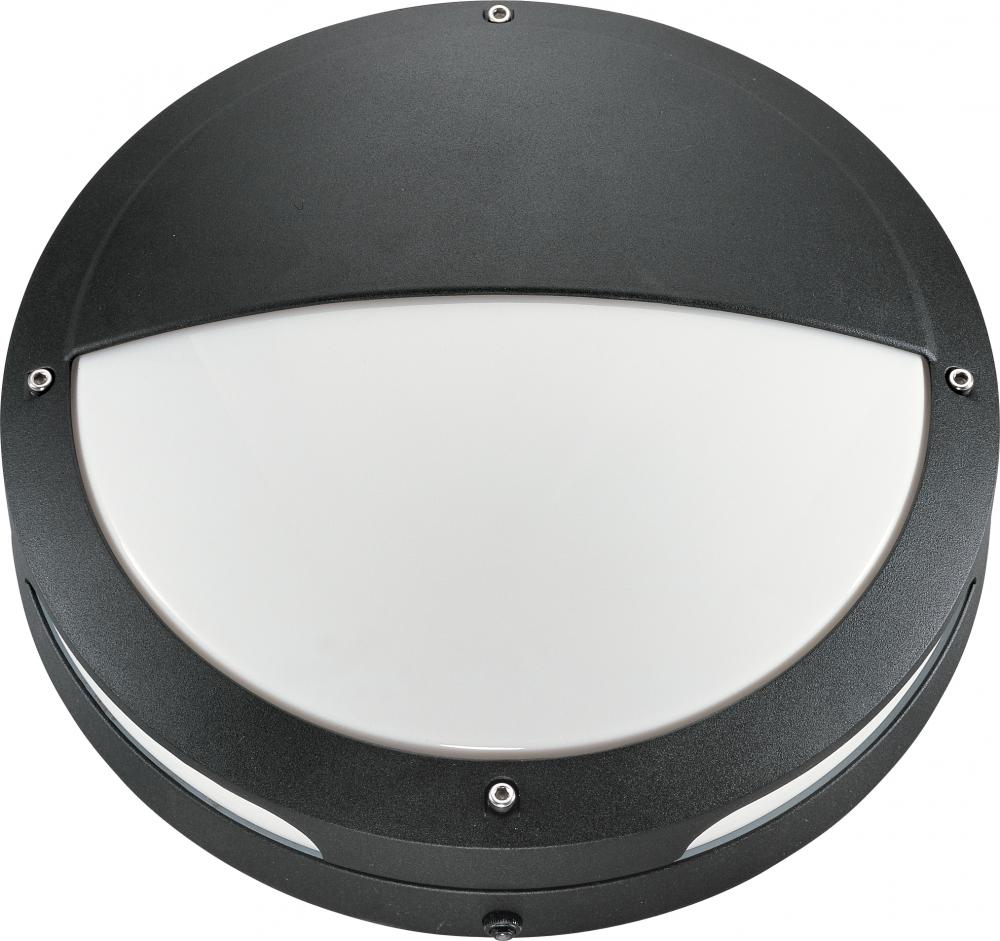 2-Light Round Hooded Wall/Ceiling Light in Matte Black Finish with Photocell and (2) 18W GU24 Bulbs