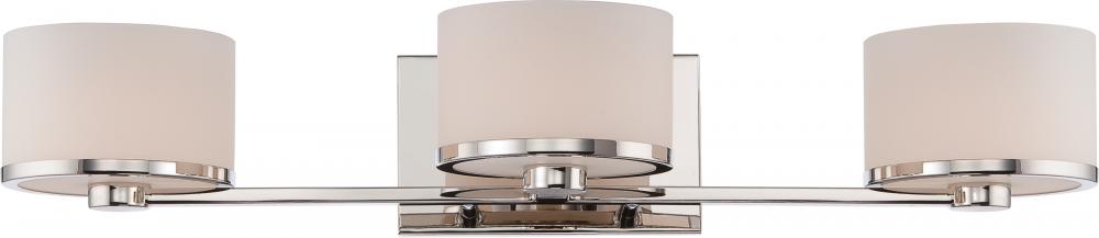 Celine - 3 Light Vanity with Satin White Glass - Polished Nickel Finish