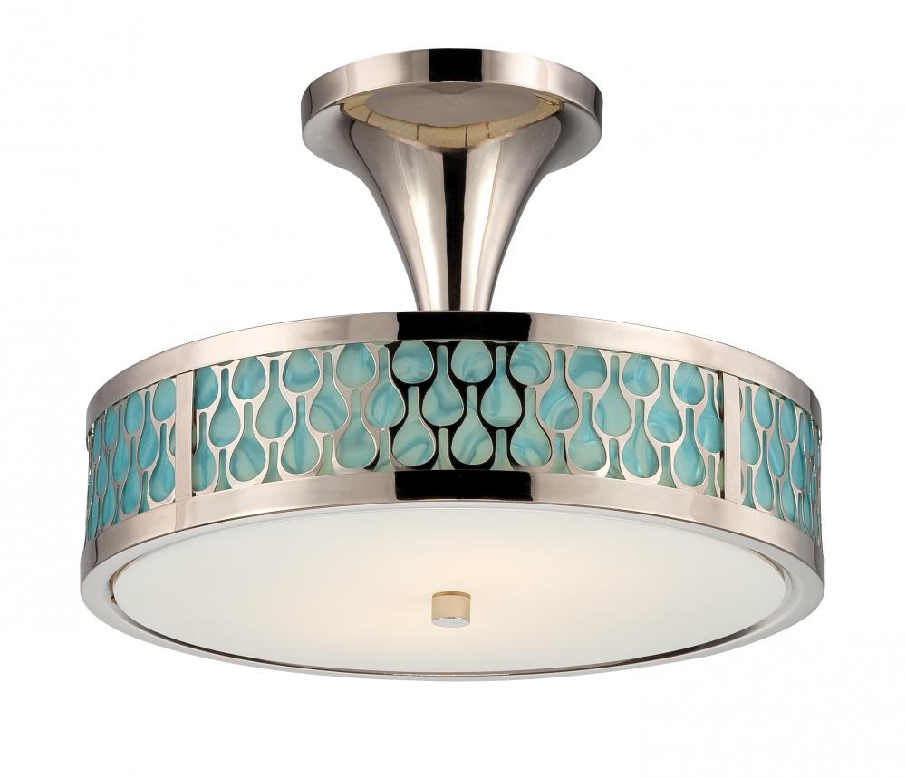 Raindrop - LED Semi Flush Fixture w/ Removable Aquamarine Insert - Polished Nickel