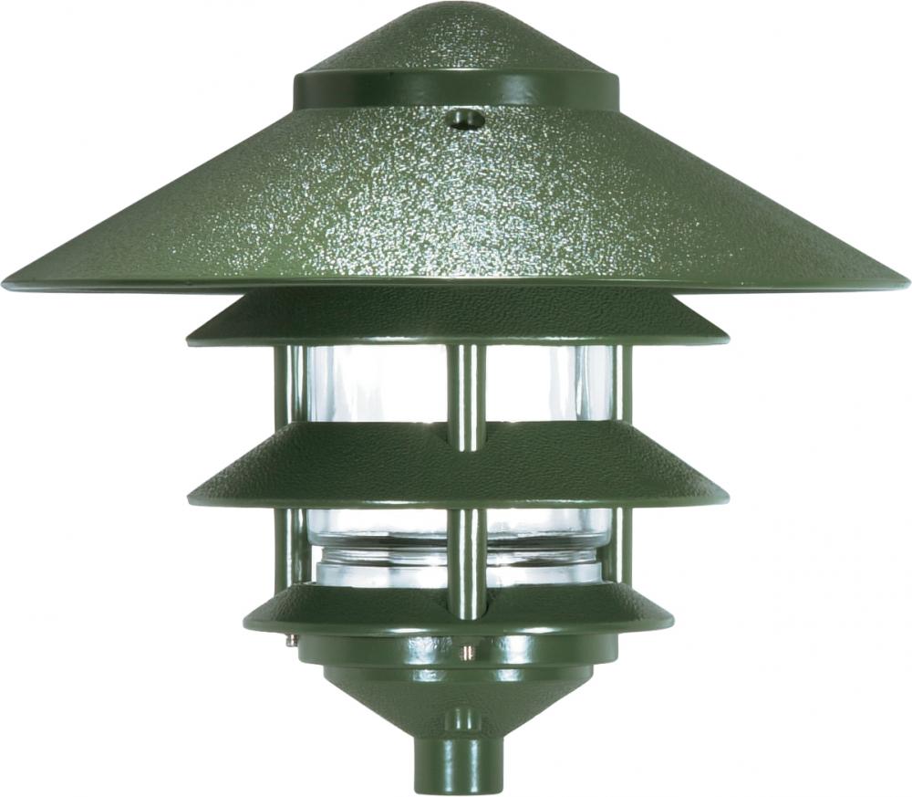 1 Light - 8" Pathway Light - Three Louver - Large Hood - Green Finish