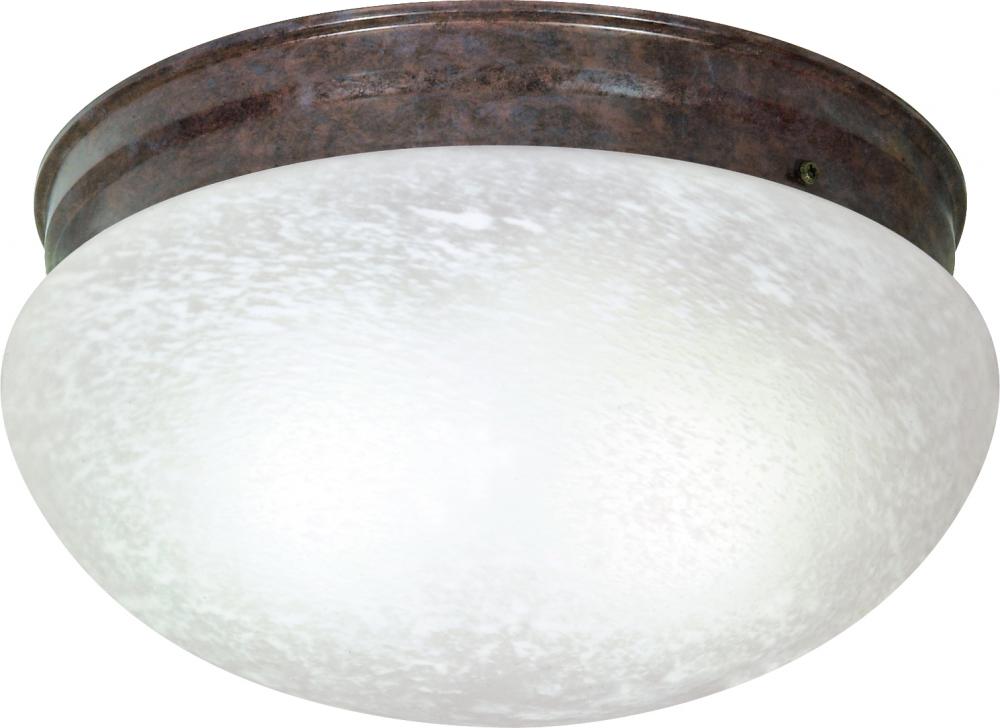 2 Light - 12" Flush with Alabaster Glass - Old Bronze Finish