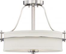 Nuvo 60/5107 - Loren - 2 Light Semi Flush with White Linen Shade - Polished Nickel Finish