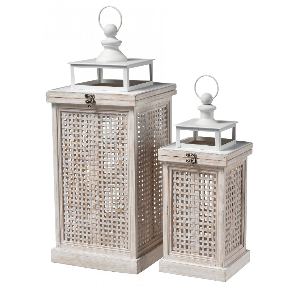 Paley Lantern - Set of 2 Weathered White